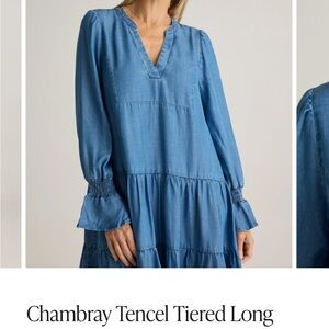 Chambray Tencel Tiered Long Sleeve Mini Dress